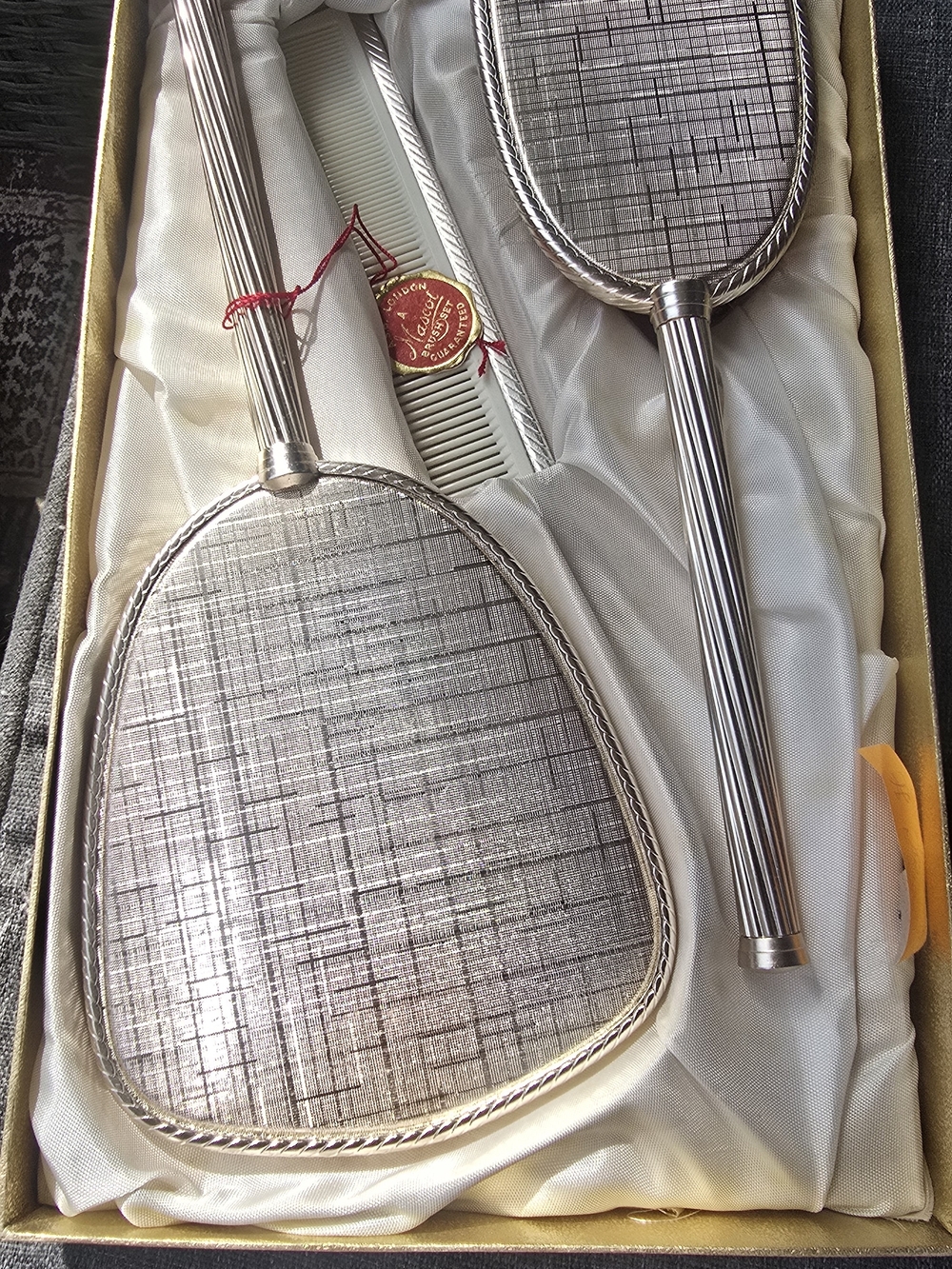 Silver-Tone Vanity Mirror and Brush Set - Unbranded